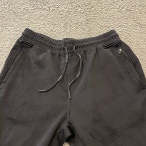 Gymshark Joggers Mens Medium Black Jacquard AOP Logo Drawstring Pockets EUC